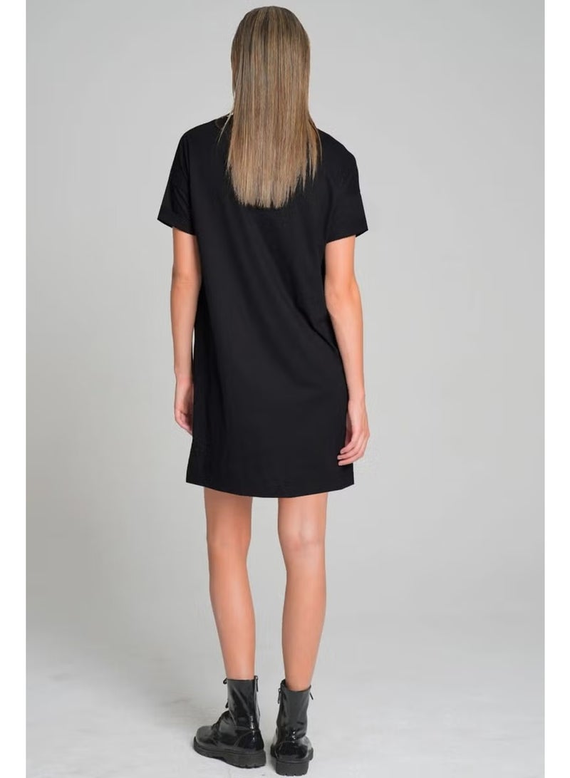 Rock&Roll See Hear Black Short Sleeve Combed Cotton T-Shirt Dress - Image 3